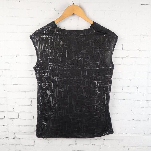 BLACK SLEEVELESS COWL NECK EVENING PARTY TOP WITH SILVER DETAIL SIZE MEDIUM - Picture 4 of 5